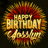 Golden 'Happy Birthday Josslyn' text accompanied by animated rainbow fireworks for a festive animated greeting.
