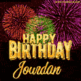 Wishing You A Happy Birthday, Jourdan! Best fireworks GIF animated greeting card.