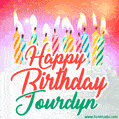 Happy Birthday GIF for Jourdyn with Birthday Cake and Lit Candles