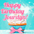 Happy Birthday Jourdyn! Elegang Sparkling Cupcake GIF Image.