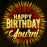 Golden 'Happy Birthday Journi' text accompanied by animated rainbow fireworks for a festive animated greeting.