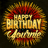 Golden 'Happy Birthday Journie' text accompanied by animated rainbow fireworks for a festive animated greeting.