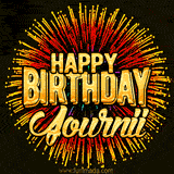 Golden 'Happy Birthday Journii' text accompanied by animated rainbow fireworks for a festive animated greeting.