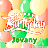 Animated GIF featuring colorful balloons in the background with the cheerful text 'Happy Birthday Jovany'.