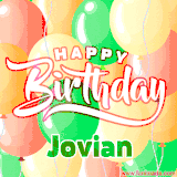 Animated GIF featuring colorful balloons in the background with the cheerful text 'Happy Birthday Jovian'.