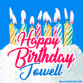 Happy Birthday GIF for Jowell with Birthday Cake and Lit Candles