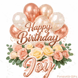 Happy Birthday Joy animated greeting card with a gorgeous floral arrangement