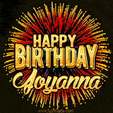 Golden 'Happy Birthday Joyanna' text accompanied by animated rainbow fireworks for a festive animated greeting.