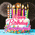 Amazing Animated GIF Image for Juanmanuel with Birthday Cake and Fireworks