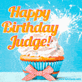 Happy Birthday, Judge! Elegant cupcake with a sparkler.