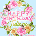 Beautiful Birthday Flowers Card for Juliana with Animated Butterflies