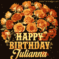 Beautiful bouquet of orange and red roses for Julianna, golden inscription and twinkling stars