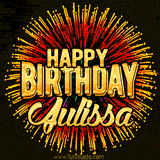 Golden 'Happy Birthday Julissa' text accompanied by animated rainbow fireworks for a festive animated greeting.