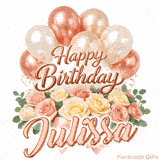 Happy Birthday Julissa animated greeting card with a gorgeous floral arrangement
