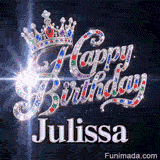 Shimmering animated card with a silver crown and diamond letters on a dark backdrop, personalized for Julissa.