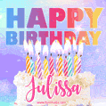 Animated Happy Birthday Cake with Name Julissa and Burning Candles