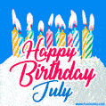Happy Birthday GIF for July with Birthday Cake and Lit Candles