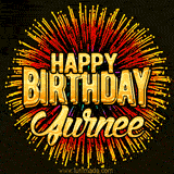 Golden 'Happy Birthday Jurnee' text accompanied by animated rainbow fireworks for a festive animated greeting.