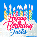 Happy Birthday GIF for Justis with Birthday Cake and Lit Candles