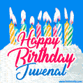 Happy Birthday GIF for Juvenal with Birthday Cake and Lit Candles
