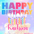Animated Happy Birthday Cake with Name Kachina and Burning Candles