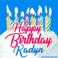 Happy Birthday GIF for Kadyn with Birthday Cake and Lit Candles