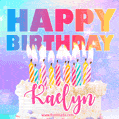 Animated Happy Birthday Cake with Name Kaelyn and Burning Candles