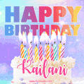 Animated Happy Birthday Cake with Name Kailani and Burning Candles