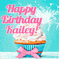 Happy Birthday Kailey! Elegang Sparkling Cupcake GIF Image.