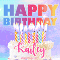 Animated Happy Birthday Cake with Name Kailey and Burning Candles