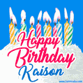 Happy Birthday GIF for Kaison with Birthday Cake and Lit Candles