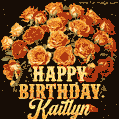Beautiful bouquet of orange and red roses for Kaitlyn, golden inscription and twinkling stars