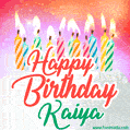 Happy Birthday GIF for Kaiya with Birthday Cake and Lit Candles