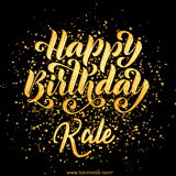 Animated GIF with colorful, festive 'Happy Birthday Kale' text decorated with patterns, a party hat, and falling confetti. A vibrant and cheerful design for birthday celebrations.