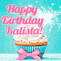 Happy Birthday Kalista! Elegang Sparkling Cupcake GIF Image.