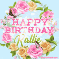 Beautiful Birthday Flowers Card for Kallie with Animated Butterflies