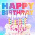 Animated Happy Birthday Cake with Name Kallie and Burning Candles