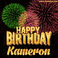 Wishing You A Happy Birthday, Kameron! Best fireworks GIF animated greeting card.