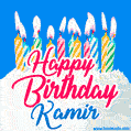 Happy Birthday GIF for Kamir with Birthday Cake and Lit Candles