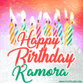 Happy Birthday GIF for Kamora with Birthday Cake and Lit Candles