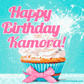 Happy Birthday Kamora! Elegang Sparkling Cupcake GIF Image.
