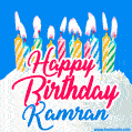 Happy Birthday GIF for Kamran with Birthday Cake and Lit Candles