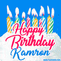 Happy Birthday GIF for Kamron with Birthday Cake and Lit Candles