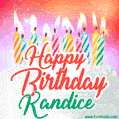 Happy Birthday GIF for Kandice with Birthday Cake and Lit Candles