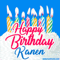 Happy Birthday GIF for Kanen with Birthday Cake and Lit Candles