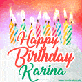 Happy Birthday GIF for Karina with Birthday Cake and Lit Candles