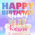 Animated Happy Birthday Cake with Name Karina and Burning Candles