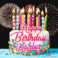 Amazing Animated GIF Image for Karlos with Birthday Cake and Fireworks