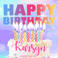 Animated Happy Birthday Cake with Name Karsyn and Burning Candles