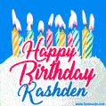 Happy Birthday GIF for Kashden with Birthday Cake and Lit Candles
